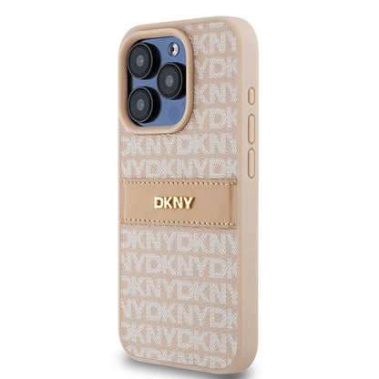 DKNY Leather Mono Stripe &amp; Metal Logo case for iPhone 15 Pro - pink_1
