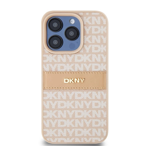 DKNY Leather Mono Stripe &amp; Metal Logo case for iPhone 15 Pro - pink_2