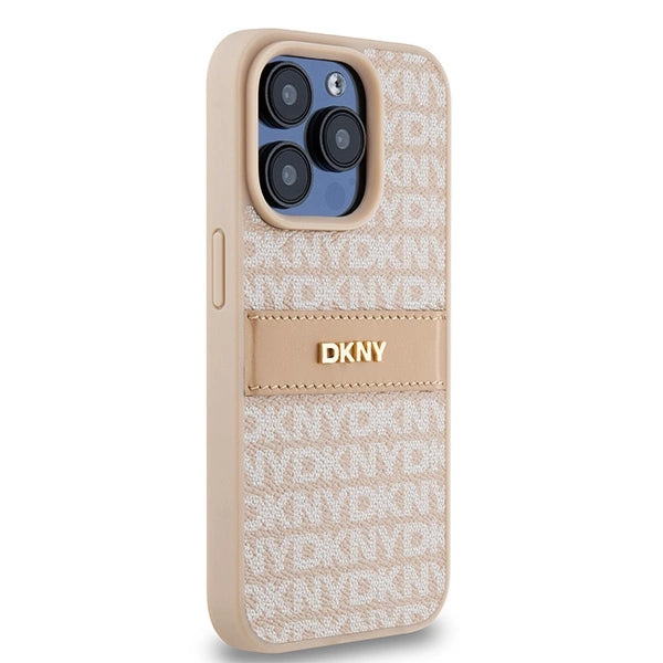 DKNY Leather Mono Stripe &amp; Metal Logo case for iPhone 15 Pro - pink_3
