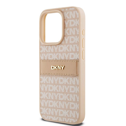 DKNY Leather Mono Stripe &amp; Metal Logo case for iPhone 15 Pro - pink_5