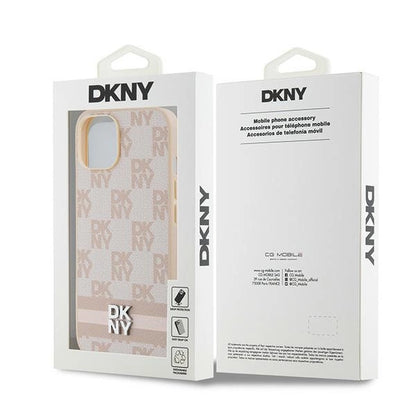 DKNY Leather Checkered Mono Pattern &amp; Printed Stripes Case for iPhone 15 Plus / 14 Plus - Pink_7