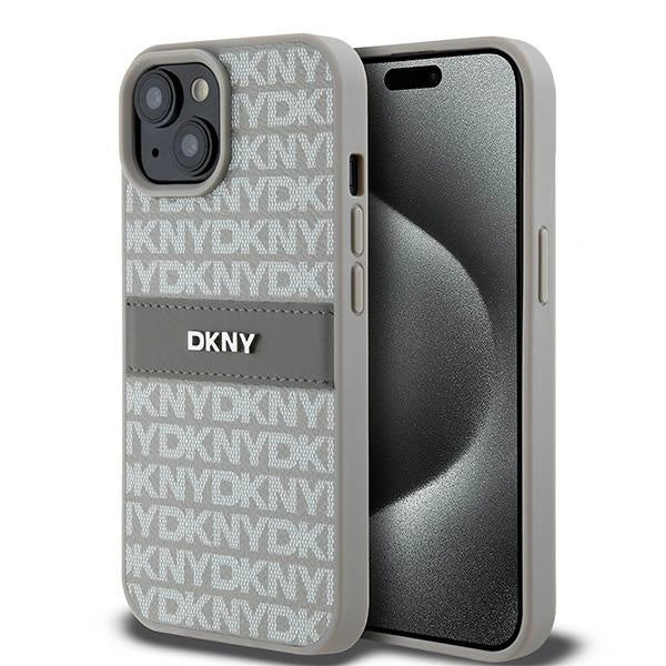 DKNY Leather Mono Stripe &amp; Metal Logo case for iPhone 15 Plus / 14 Plus - beige_0
