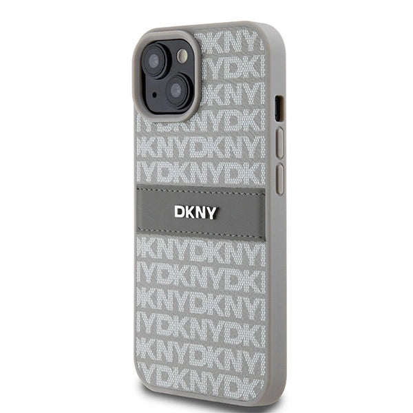 DKNY Leather Mono Stripe &amp; Metal Logo case for iPhone 15 Plus / 14 Plus - beige_1