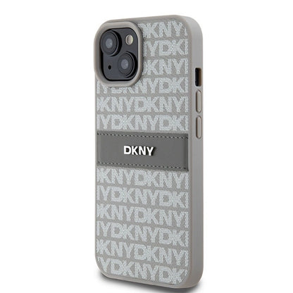 DKNY Leather Mono Stripe &amp; Metal Logo case for iPhone 15 Plus / 14 Plus - beige_1