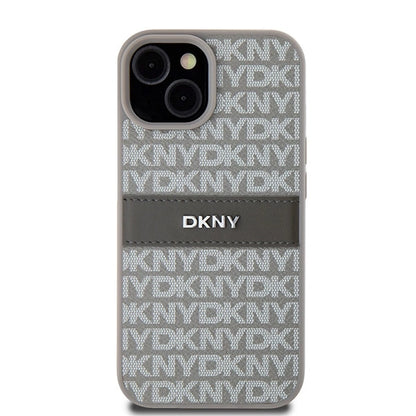 DKNY Leather Mono Stripe &amp; Metal Logo case for iPhone 15 Plus / 14 Plus - beige_2