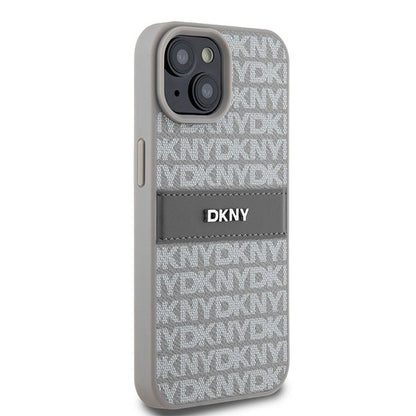 DKNY Leather Mono Stripe &amp; Metal Logo case for iPhone 15 Plus / 14 Plus - beige_3