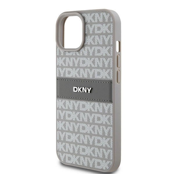 DKNY Leather Mono Stripe &amp; Metal Logo case for iPhone 15 Plus / 14 Plus - beige_5