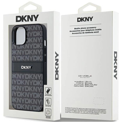 DKNY Leather Mono Stripe &amp; Metal Logo Case for iPhone 15 Plus / 14 Plus - Black_7