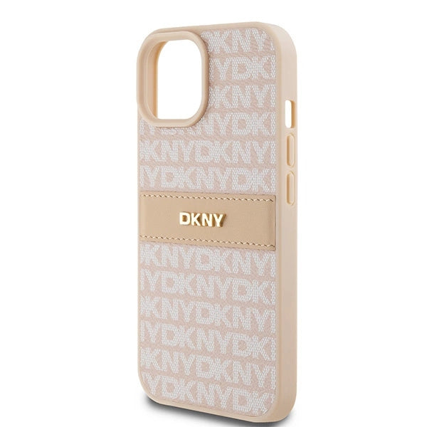DKNY Leather Mono Stripe &amp; Metal Logo Case for iPhone 15 Plus / 14 Plus - Pink_5