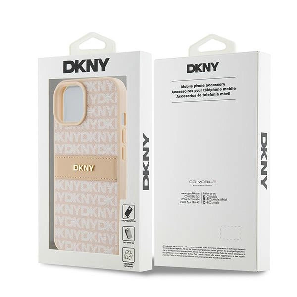 DKNY Leather Mono Stripe &amp; Metal Logo Case for iPhone 15 Plus / 14 Plus - Pink_7