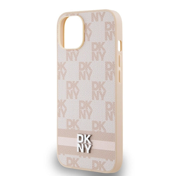 DKNY Leather Checkered Mono Pattern &amp; Printed Stripes case for iPhone 15 / 14 / 13 - pink_5