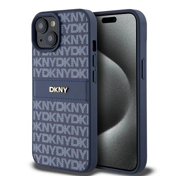 DKNY Leather Mono Stripe &amp; Metal Logo case for iPhone 15 / 14 / 13 - blue_0