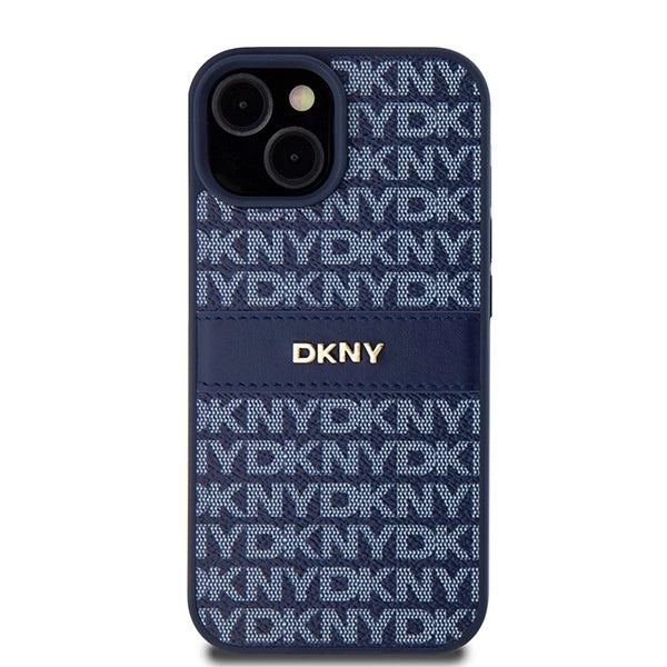 DKNY Leather Mono Stripe &amp; Metal Logo case for iPhone 15 / 14 / 13 - blue_2