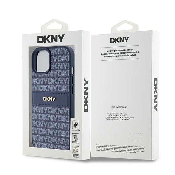 DKNY Leather Mono Stripe &amp; Metal Logo case for iPhone 15 / 14 / 13 - blue_7