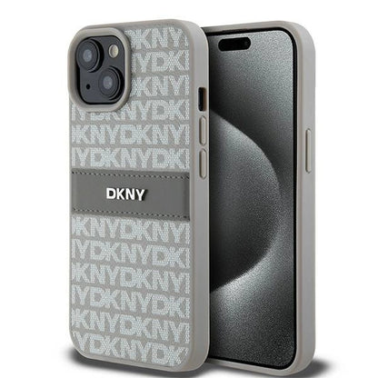 DKNY Leather Mono Stripe &amp; Metal Logo case for iPhone 15 / 14 / 13 - beige_0
