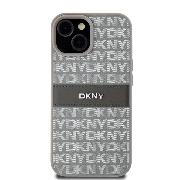 DKNY Leather Mono Stripe &amp; Metal Logo case for iPhone 15 / 14 / 13 - beige_2