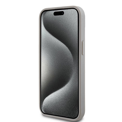 DKNY Leather Mono Stripe &amp; Metal Logo case for iPhone 15 / 14 / 13 - beige_4