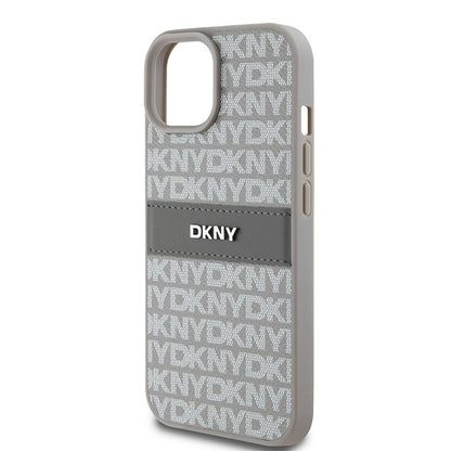 DKNY Leather Mono Stripe &amp; Metal Logo case for iPhone 15 / 14 / 13 - beige_5