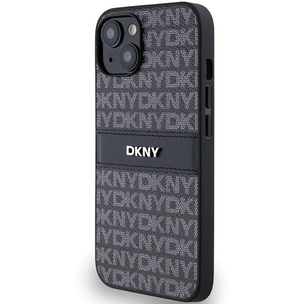 DKNY Leather Mono Stripe &amp; Metal Logo Case for iPhone 15/14/13 - Black_1