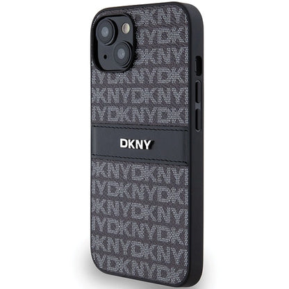 DKNY Leather Mono Stripe &amp; Metal Logo Case for iPhone 15/14/13 - Black_1