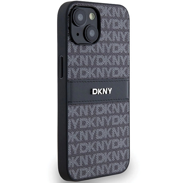 DKNY Leather Mono Stripe &amp; Metal Logo Case for iPhone 15/14/13 - Black_3