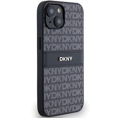 DKNY Leather Mono Stripe &amp; Metal Logo Case for iPhone 15/14/13 - Black_3