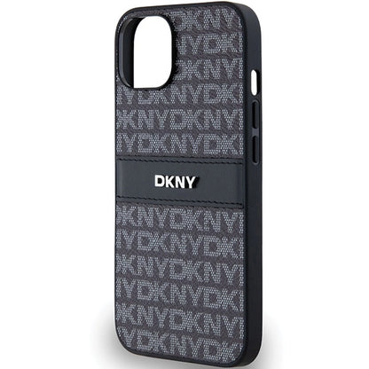 DKNY Leather Mono Stripe &amp; Metal Logo Case for iPhone 15/14/13 - Black_5