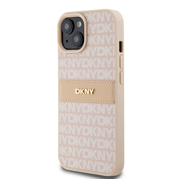 DKNY Leather Mono Stripe &amp; Metal Logo case for iPhone 15 / 14 / 13 - pink_1