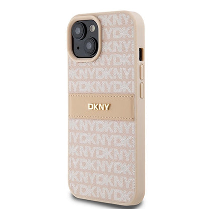 DKNY Leather Mono Stripe &amp; Metal Logo case for iPhone 15 / 14 / 13 - pink_1