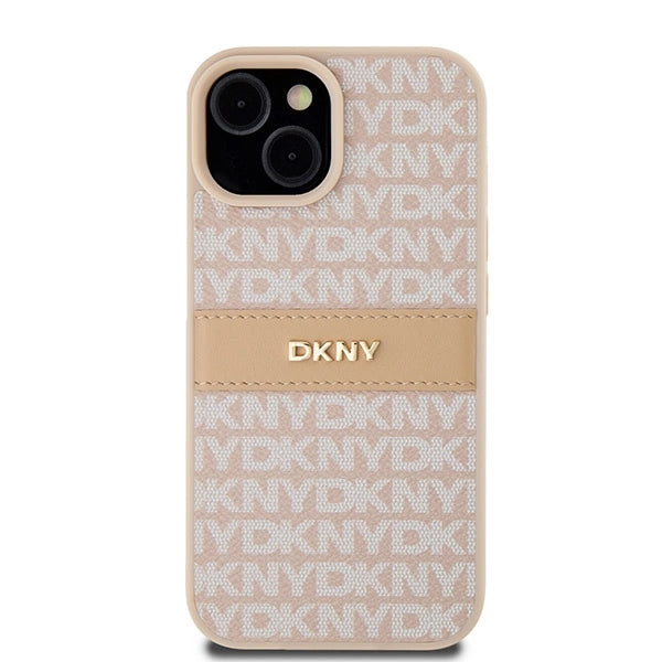 DKNY Leather Mono Stripe &amp; Metal Logo case for iPhone 15 / 14 / 13 - pink_2