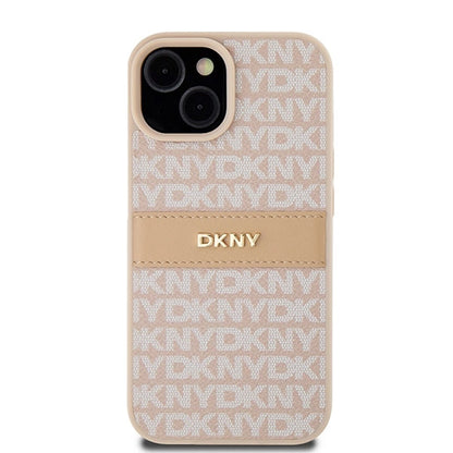 DKNY Leather Mono Stripe &amp; Metal Logo case for iPhone 15 / 14 / 13 - pink_2