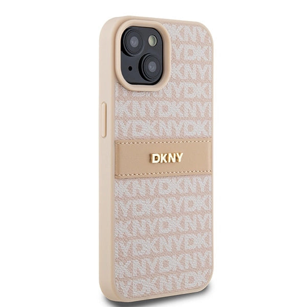 DKNY Leather Mono Stripe &amp; Metal Logo case for iPhone 15 / 14 / 13 - pink_3