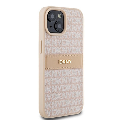 DKNY Leather Mono Stripe &amp; Metal Logo case for iPhone 15 / 14 / 13 - pink_3