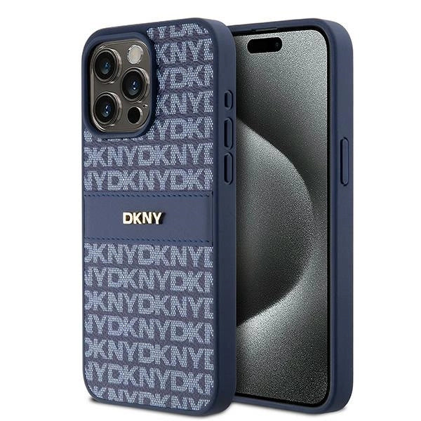 DKNY Leather Mono Stripe &amp; Metal Logo case for iPhone 15 Pro Max - blue_0