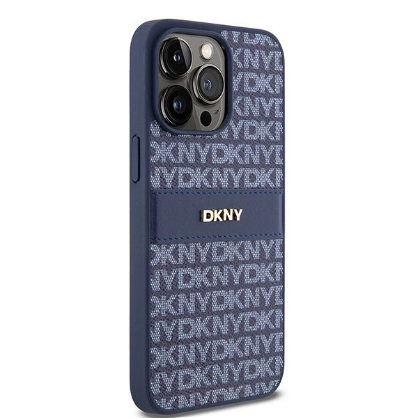 DKNY Leather Mono Stripe &amp; Metal Logo case for iPhone 15 Pro Max - blue_3