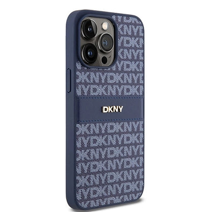DKNY Leather Mono Stripe &amp; Metal Logo case for iPhone 15 Pro Max - blue_3