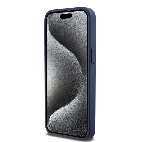 DKNY Leather Mono Stripe &amp; Metal Logo case for iPhone 15 Pro Max - blue_4