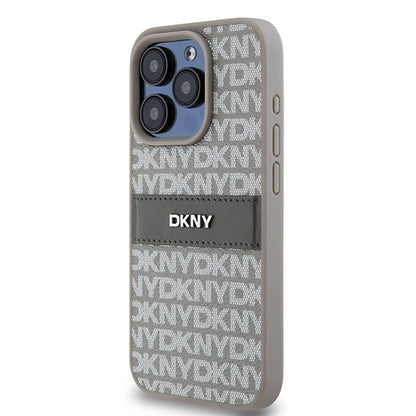 DKNY Leather Mono Stripe &amp; Metal Logo case for iPhone 15 Pro Max - beige_1