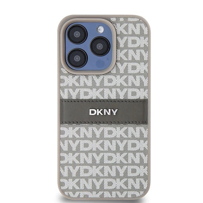 DKNY Leather Mono Stripe &amp; Metal Logo case for iPhone 15 Pro Max - beige_2