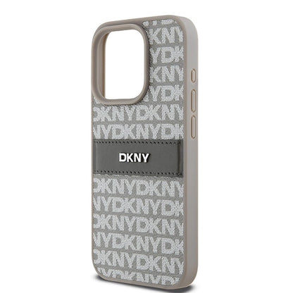 DKNY Leather Mono Stripe &amp; Metal Logo case for iPhone 15 Pro Max - beige_5