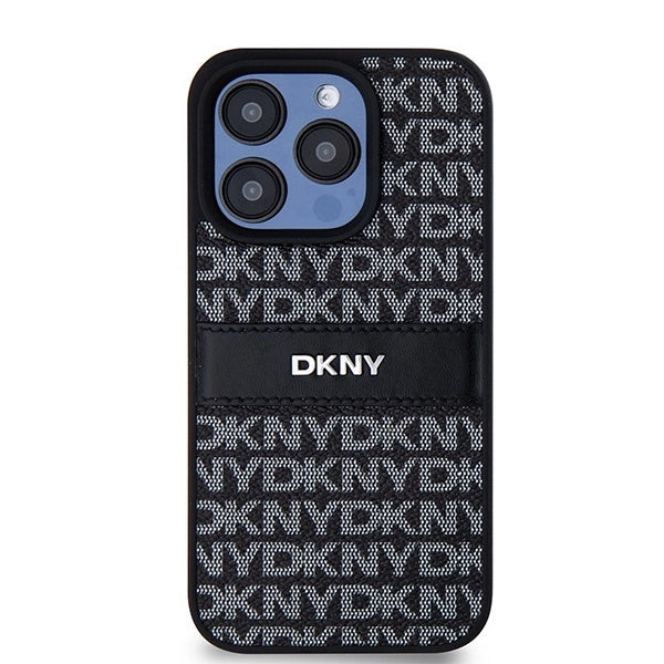 DKNY Leather Mono Stripe &amp; Metal Logo case for iPhone 15 Pro Max - black_2