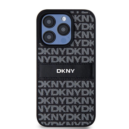 DKNY Leather Mono Stripe &amp; Metal Logo case for iPhone 15 Pro Max - black_2