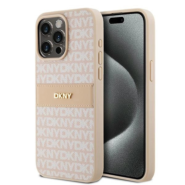 DKNY Leather Mono Stripe &amp; Metal Logo case for iPhone 15 Pro Max - pink_0