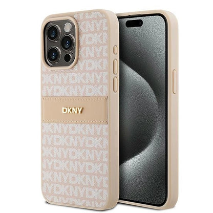 DKNY Leather Mono Stripe &amp; Metal Logo case for iPhone 15 Pro Max - pink_0