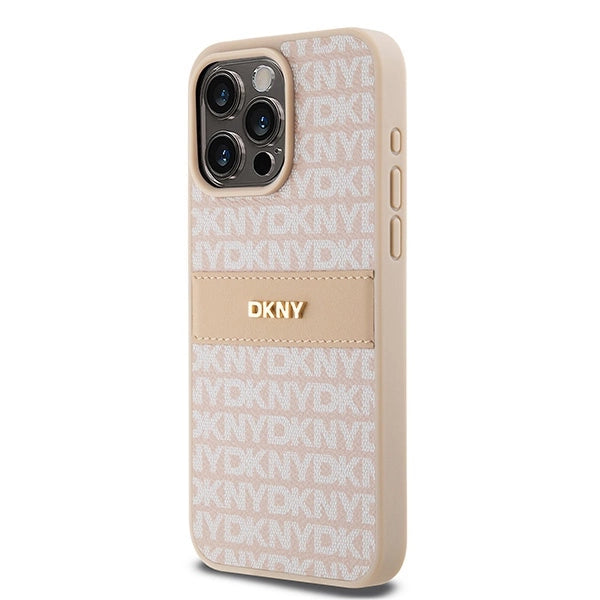 DKNY Leather Mono Stripe &amp; Metal Logo case for iPhone 15 Pro Max - pink_1