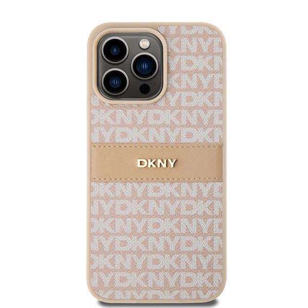 DKNY Leather Mono Stripe &amp; Metal Logo case for iPhone 15 Pro Max - pink_2