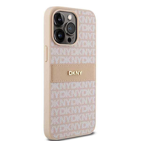 DKNY Leather Mono Stripe &amp; Metal Logo case for iPhone 15 Pro Max - pink_3
