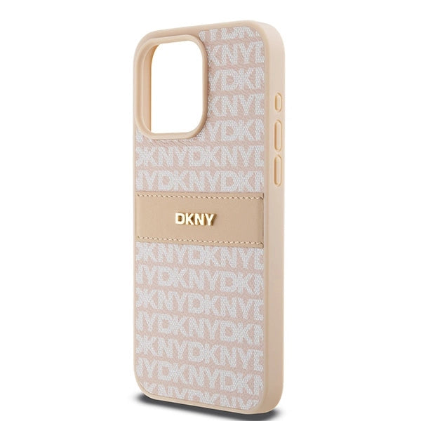 DKNY Leather Mono Stripe &amp; Metal Logo case for iPhone 15 Pro Max - pink_5