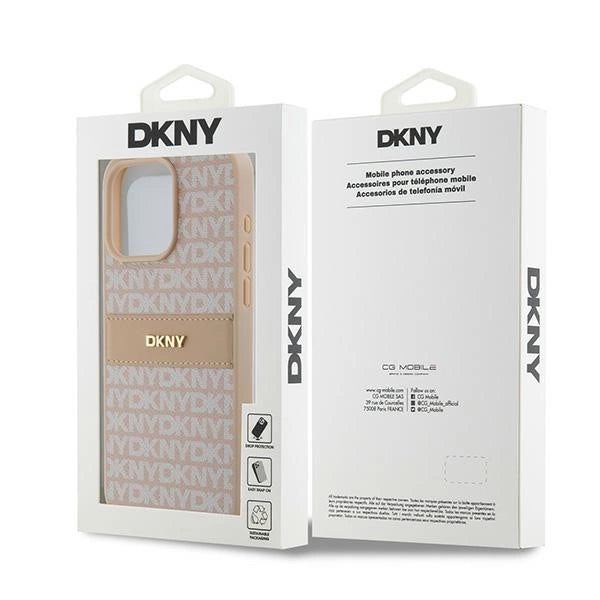 DKNY Leather Mono Stripe &amp; Metal Logo case for iPhone 15 Pro Max - pink_7