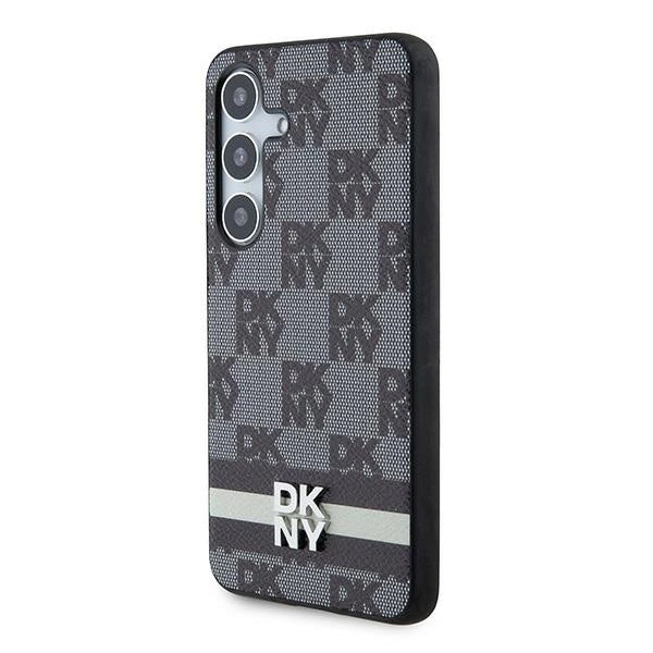 DKNY Leather Checkered Mono Pattern &amp; Printed Stripes Case for Samsung Galaxy S24 - Black_1